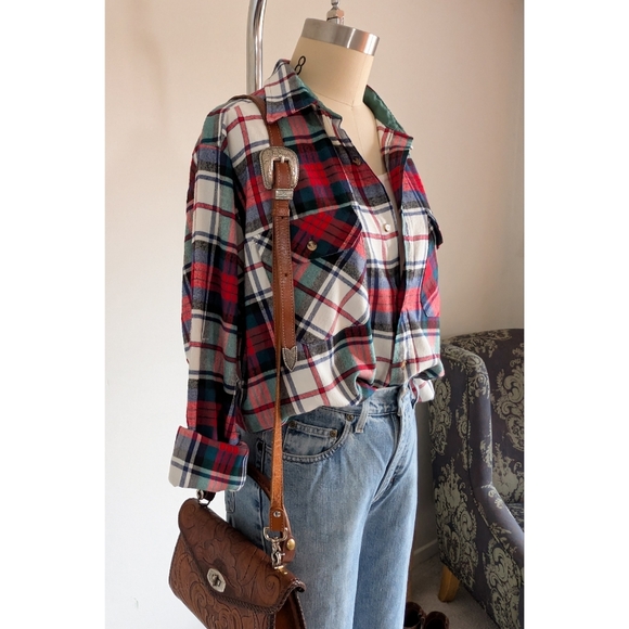Vintage Flannel Plaid Cotton Unisex Button Down Shirt - Picture 4 of 16